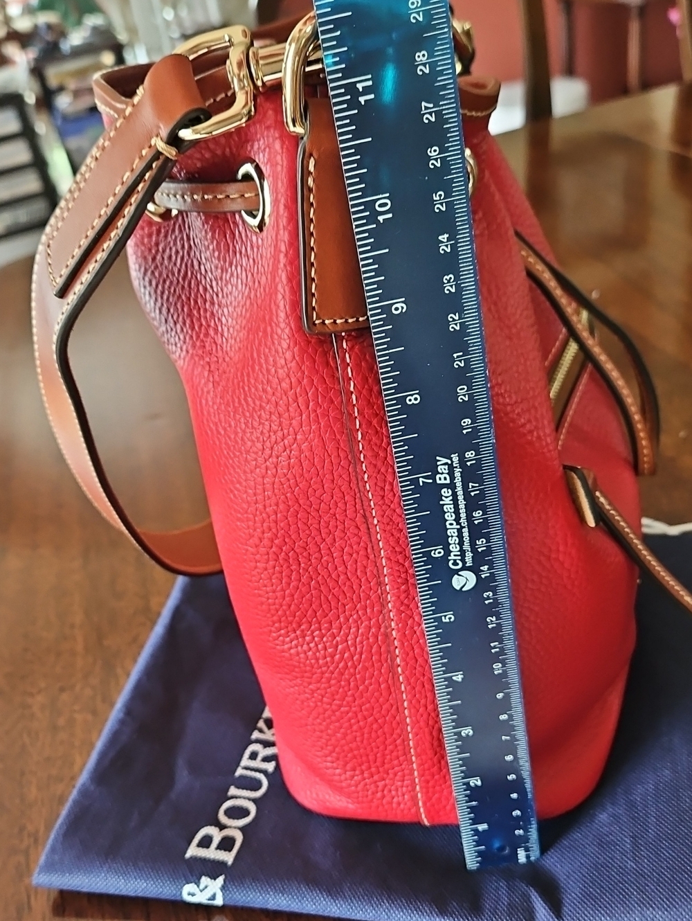 Dooney & Bourke Red Pebble Leather Drawstring Shoulder Bag - Picture 15 of 16